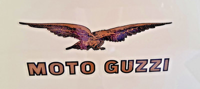 Moto Guzzi gold & black eagle left/right gas tank 4.25 x 2'' vinyl sticker pair 
