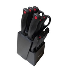 Astercook 14 Piece Kitchen Knife Set with Block Black Stainless Steel Shears B3