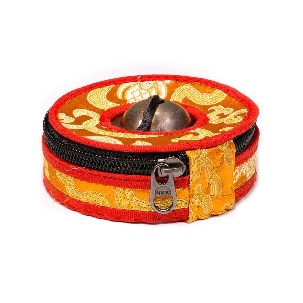 Tingsha Prayer Cymbals & Temple Bell Case 7.5cm - Orange & Red