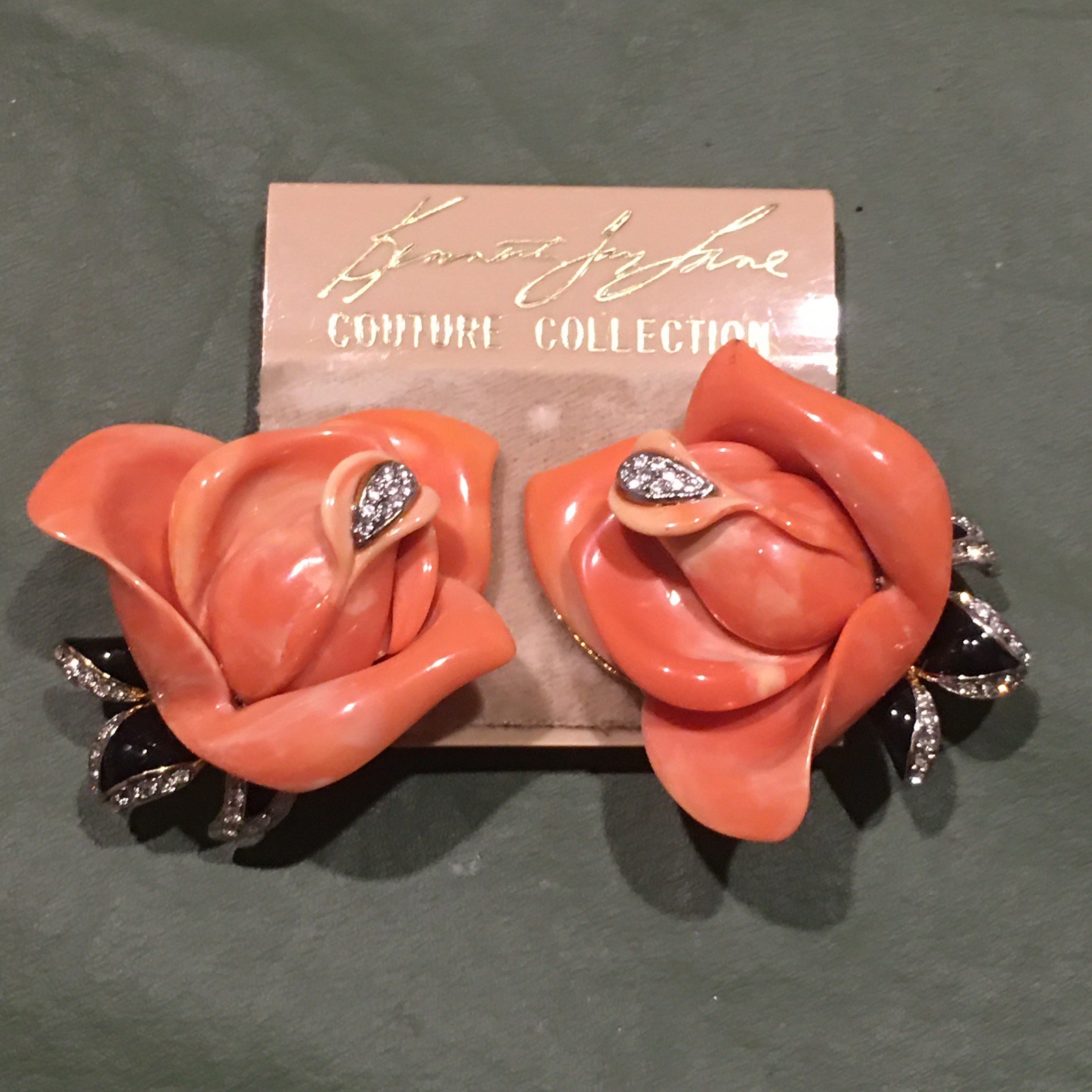VTG Kenneth Jay Lane KJL Peach Lucite Rose Black … - image 15