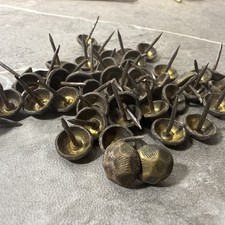 Lot Of 42 Vintage Decorative Head Brass Thumb Tacks Upholstery Furniture