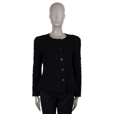 73169 auth CHANEL black wool 11K COLLARLESS TWEED Jacket 40 M