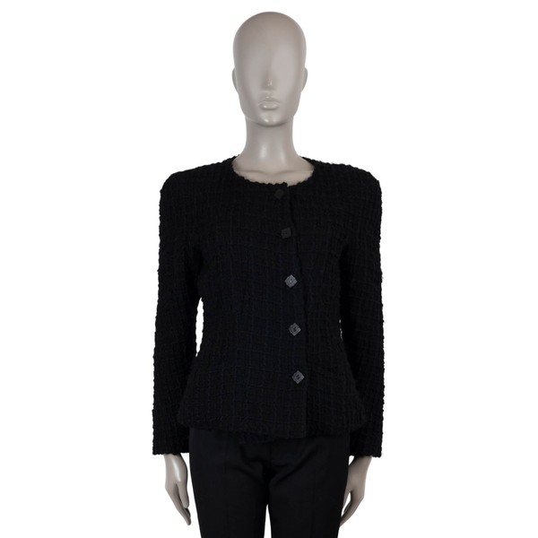Original CHANEL Black Wool 11K Collarless Tweed Jacket 40 M