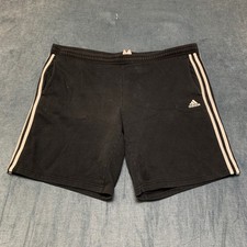 Adidas Sweat Shorts Mens XL Black 3 Striped Fleece Lined Sportswear Drawstring