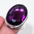 Natural Amethyst Gemstone Handmade 925 Sterling Silver Jewelry Ring Size 9 O484