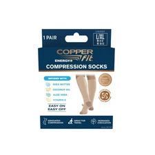 Copper Fit Unisex Hydro Soft Wicking Knee-High Athletic Compression Socks, Beige