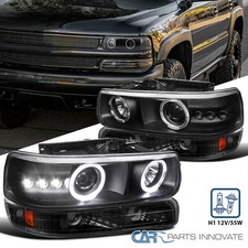 Fit 99-02 Silverado 00-06 Tahoe Suburban Black Halo Projector Headlightsbumper