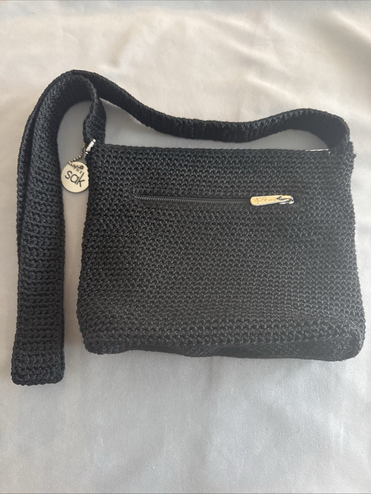 Sak Black Crochet Shoulder Bag Handbag Hobo Crossbody Purse. Great Condition