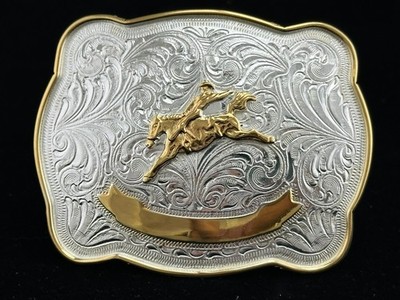 Western Belt Buckle, Justin Silver, Rectangular, Bareback  display picture 2
