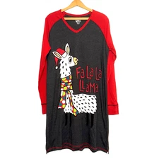 Lazy One S/M  Fa La La Llama Red Long Sleeve Christmas Pajamas Sleep Night Shirt