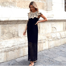 Zara Floral Crochet Sleeveless Midi Dress Black Size M/L NWT