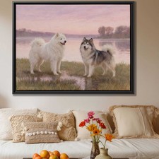 Dog Samoyed Alaskan Malamute Oil Painting Canvas Wall Art Living Room Decor