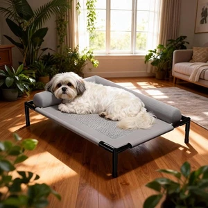 Breathable Mesh Elevated Pet Cot Bed with Pillow for Dogs Indoor Outdoor