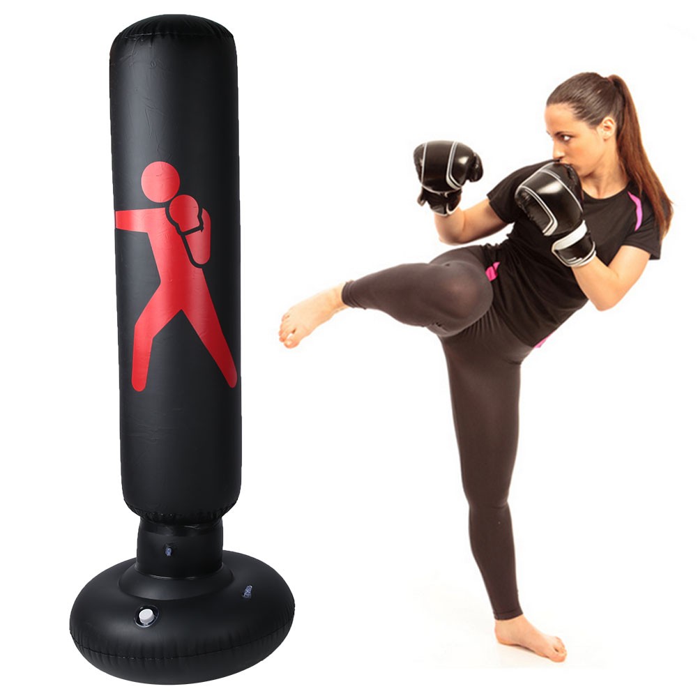 (black)PVC 160cm Fitness Hit Sandbag Adults Children Inflatable Column Tumb LW