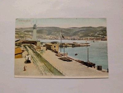 Österreich Klassik Ansichtskarte Triest Hafen mit Leuchtturm 
