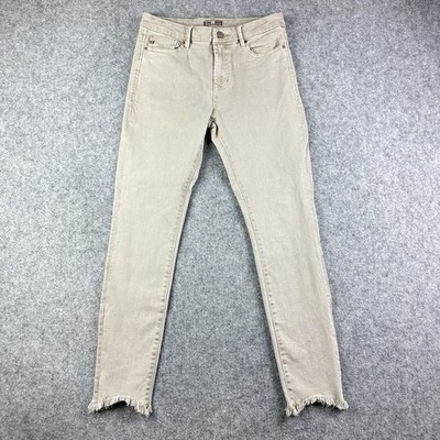 Dear John Gisele High Waisted Skinny Jeans Womens 27 Beige Raw Hem Boho Stretch