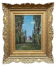 Emma CIARDI (1879-1933) - Giardino con figure settecentesche, olio su cartone