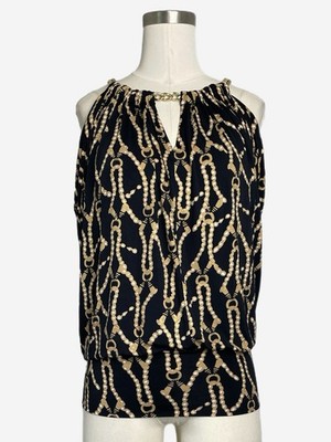 Caché Black gold chain length sleeveless halter top gold chain Mobwife 2010s M