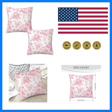 Vintage Pink Floral Throw Pillow Covers 18x18 Inches Set of 2 Chinoiserie Far...