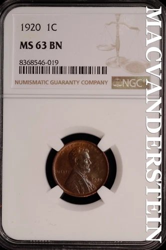 1920 Lincoln Wheat Cent-NGC MS 63 Brown Choice Gem BU No Reserve #SLK917