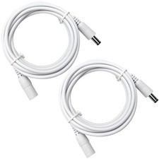 2 Pack 6ft 2M White DC Power Extension Cable, 12V, 5.5x2.1mm, CCTV, Router