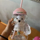 Starbucks Bearista Pink Bear Glass Tumbler Cold Cup with Straw 20oz 591ml 1pc