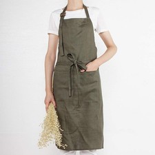 100 Linen Apron Women Men Kitchen Cooking Crafting Baking Chef Server Uniform