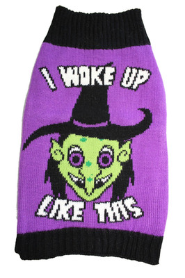 I Woke Up Like This Pet Dog Sweater Size M Purple & Green & Black