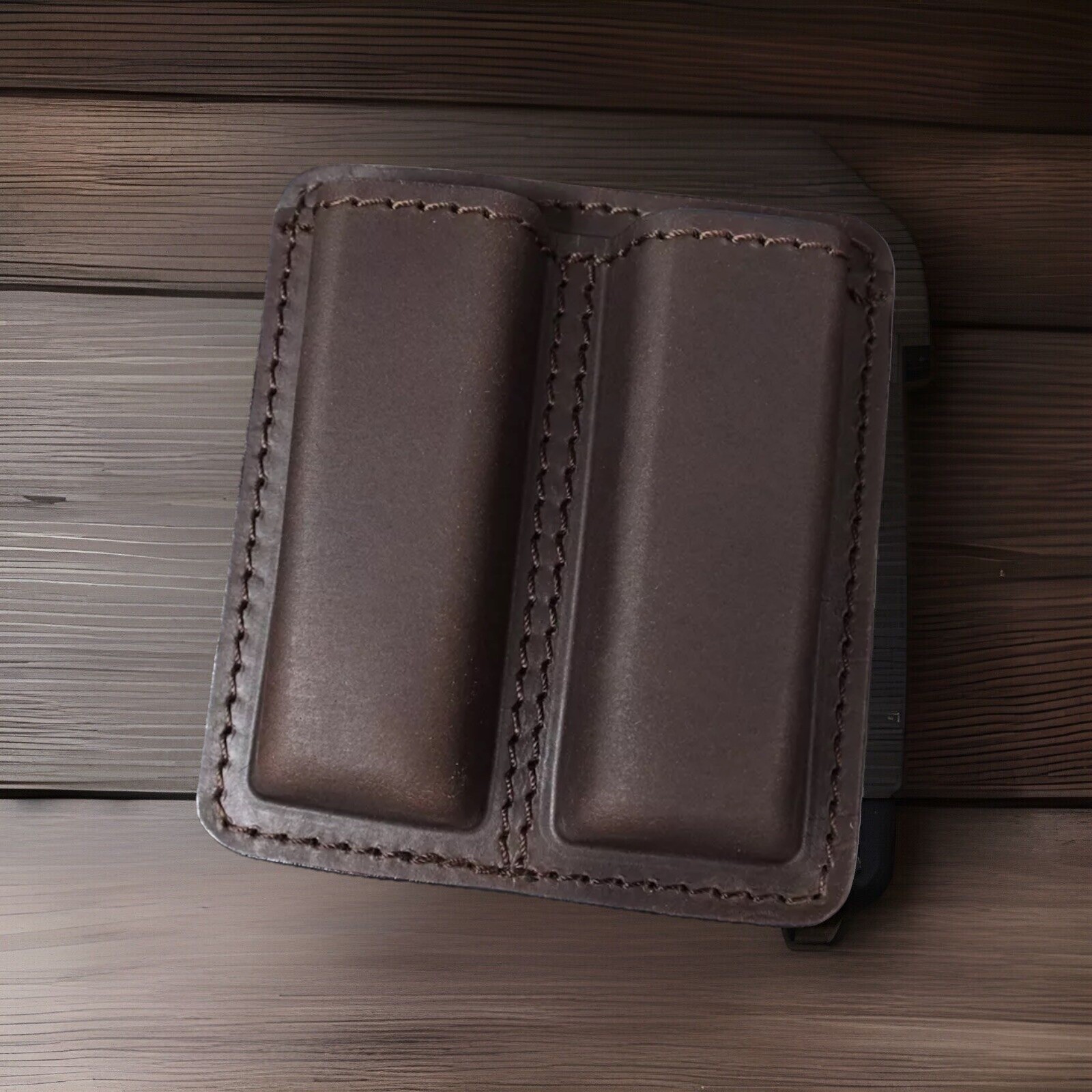 Genuine Leather Tactical Double Magazine Pouch for .40 .45 9mm Pistol Mag Holder-image