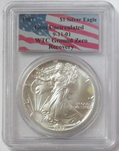 1987 AMERICAN SILVER EAGLE WTC GROUND ZERO RECOVERY 1 OZ PCGS GEM UNCIRCULATED