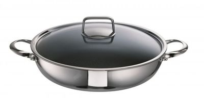 Schulte Ufer Schmorpfanne SUS Antihaft Edelstahl mit Glasdeckel 24, 28 oder 32cm