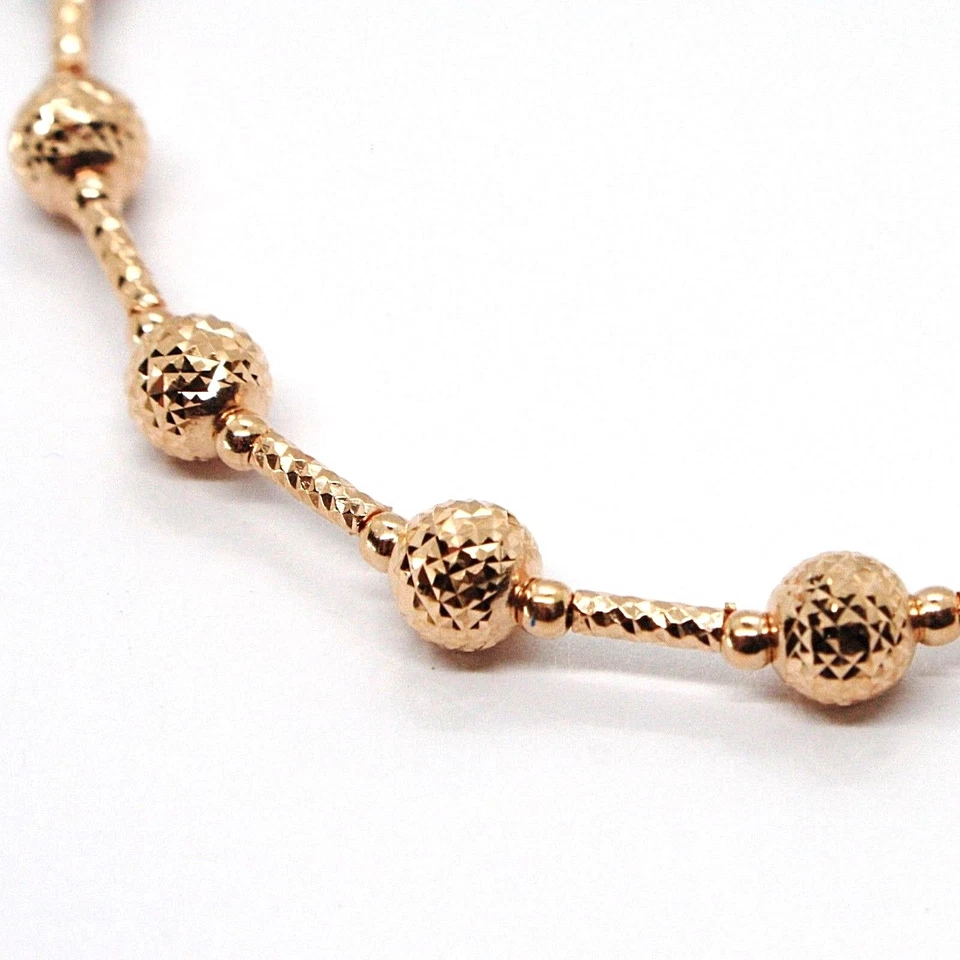 PULSERA ORO ROSA 18K FINAMENTE TRABAJADA ESFERA BOLA 5 MM Y TUBO ESLABÓN 7,5 PULGADAS Foto 2 de 4