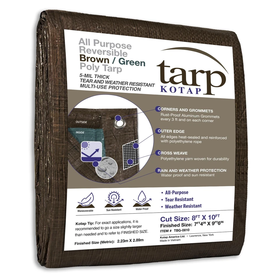 Kotap 8ft X 10ft Reversible BrownGreen Poly Tarp Item Tbg0810