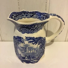 Vintage Mason's Vista Blue Transferware Ironstone Pitcher Creamer 4 1/2" England
