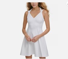 GUESS Womens White Lined Princess Seam Sleeveless Short Fit + Flare Dress 10