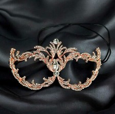 Rose Gold Mask, Clear Crystal Mask, Venetian Masquerade Mask, Prom Eye Mask