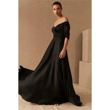 NWT BHLDN Bowden Satin Dress Maxi Black Long Wedding Off Shoulder Formal Size 0