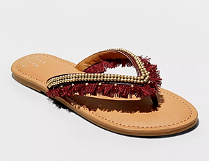 ALEXIS BURGUNDY TOE THONG SLIDE SLIP ON SANDALS BEADED FRINGE ACCENTS SIZE 6 490960574565 | eBay