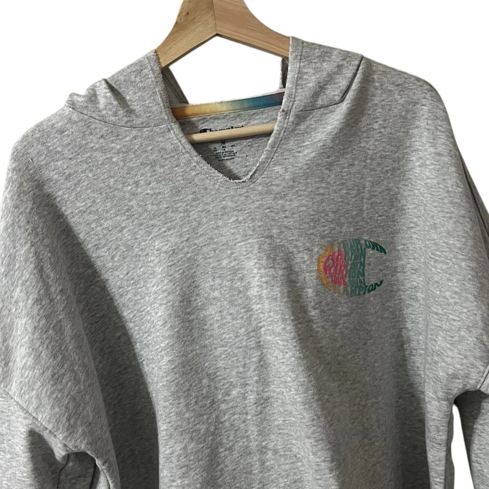 Champion Sudadera con Capucha Recortada Talla Mediana Gris Jaspeado Sudadera De Gran Tamaño Con Capucha Foto 3 de 4