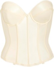 Dominique Rachelle Satin Strapless Bustier longline Bra, 7750, Ivory  38D 