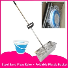 Stainless Steel Sand Fleas Rake Set Detachable 47"Handle w/ Sand Flea + Bucket