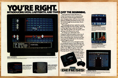 Sega Genesis Fatal Labyrinth  RPG - 2 Page Video Game Print Ad Poster Art 1991