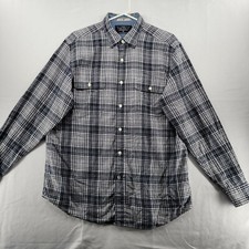 Nautica Men's Size M Blue Check Cotton Long Sleeve Button Up Casual Shirt