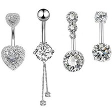 4PCS 14G Surgical Steel Belly Button Rings Round/Love Heart CZ Navel Barbell
