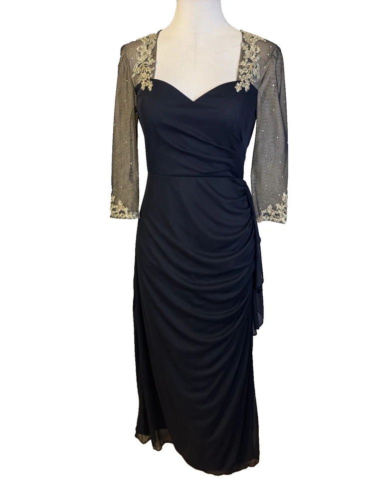 Vestido Formal Largo Xscape 8P Negro Dorado Bordado Boda Crucero Fiesta Formal Foto 2 de 4