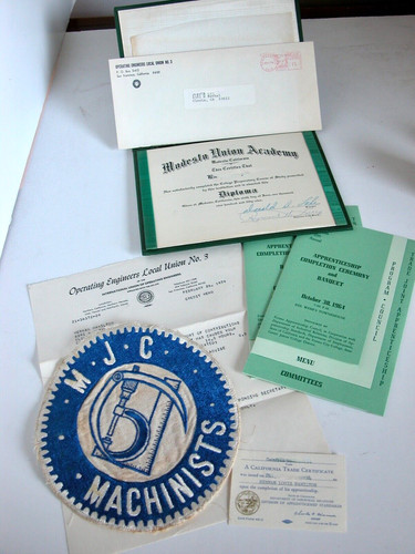 Vtg MJC MACHINISTS Patch Engine Machinist Mechanic Embroidered Union Papers Cert