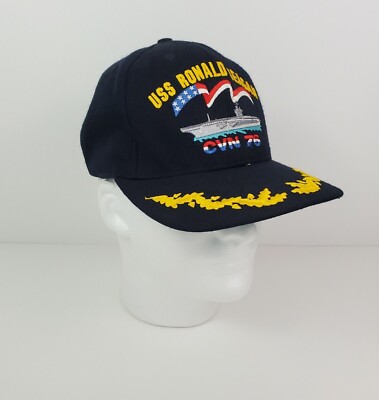 USS Ronald Regan CVN 76 Snapback Men Hat USA Navy Commander Open Sea Vintage