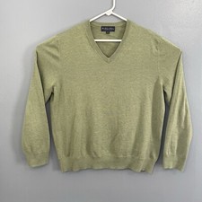 Brooks Brothers Mens Pullover L Green Pima V Neck Sweater Preppy Academia