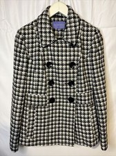 Autonomy Pea Coat Jacket Black White Houndstooth Check Wool Blend Uk10