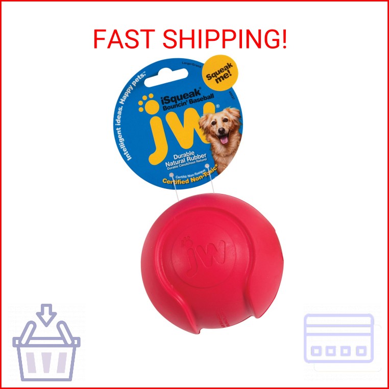 JW Pet Company iSqueak Bouncin' Baseball Dog Toy, Large (Col